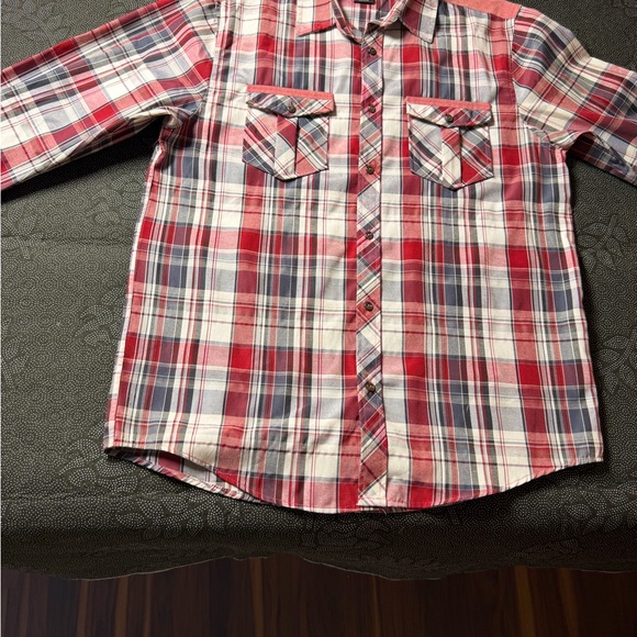 Red Ape Other - Men's Red and Blue Plaid Casual Button Down Shirt
